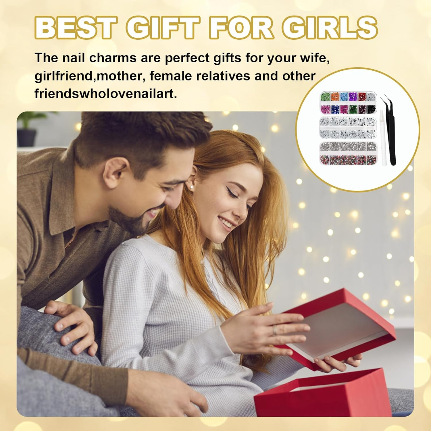 Nail Charms, 3 Pack 12 Grid Square Boxes with White Pen and Black Tweezers, 4000-4400PCS Nail Gems for DIY Nail Art, Gift for Women and Girls image number 3