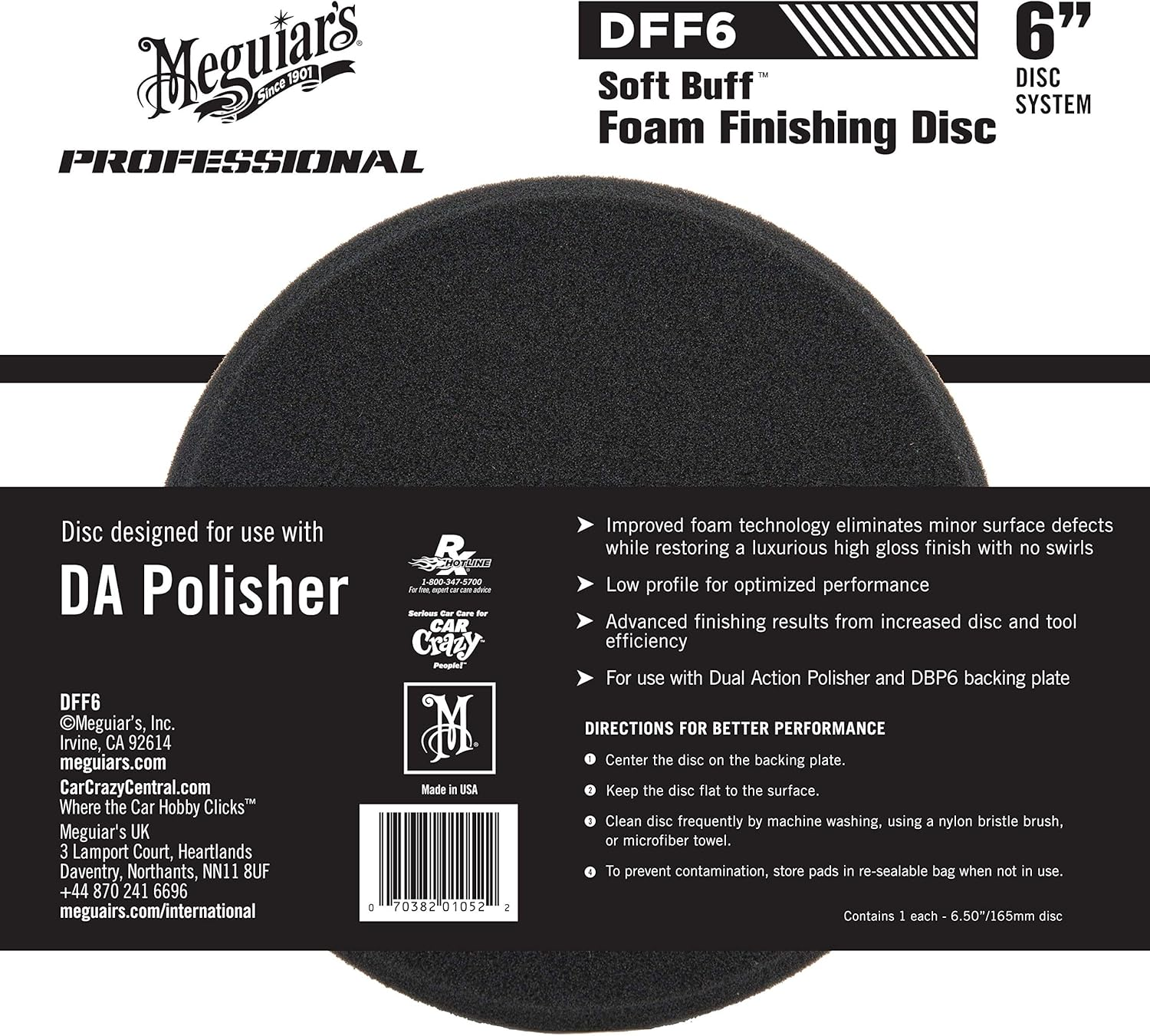 Meguiar'S Soft Buff DA Foam Finishing Disc - Professional Grade Finishing Pad for Car Care Detailing - with Improved Foam Technology - Gives a Swirl Free High Gloss Finish - 6 in / 159Mm