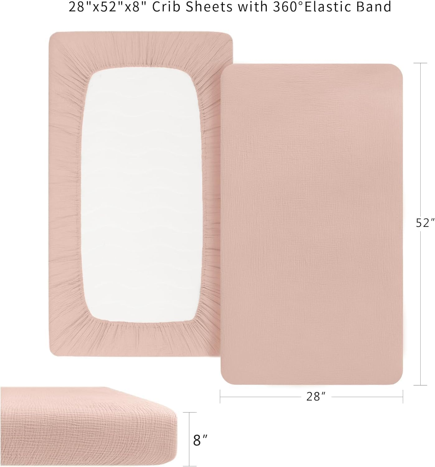 Zoney Muslin Fitted Crib Sheets 100% Cotton Baby Crib Sheets for Standard Crib Mattress (28 X 52 Inches), Soft and Breathable for Boys, Girls,Baby Crib Sheets，71 * 133Cm (Pink)