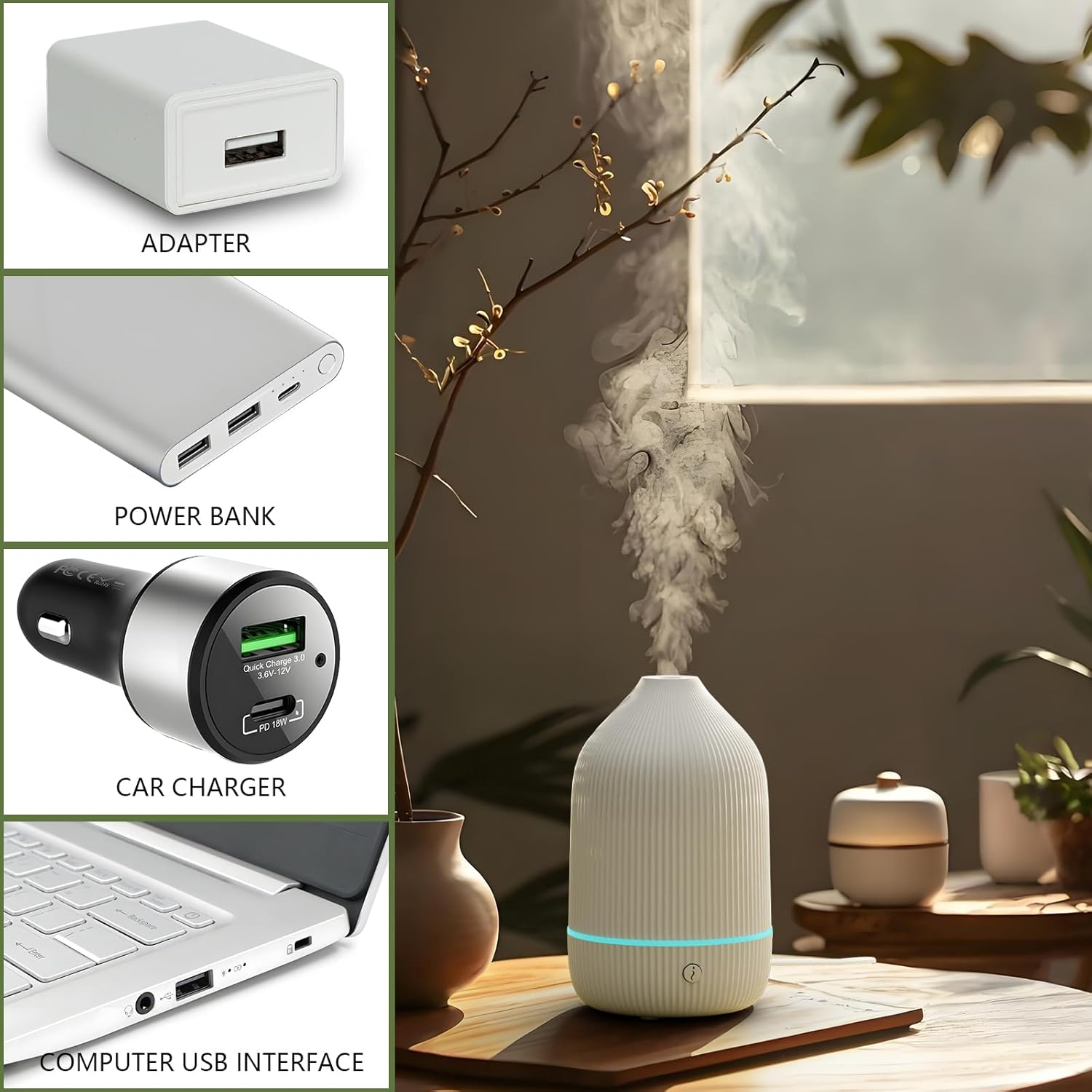 SOICARE Small Essential Oil Diffuser, 100ML Mini Aromatherapy with USB Cable & Adapter, 7 Color Changing USB Powered Aroma Scent for Home/Room/Office/Travel/Gift image number 3