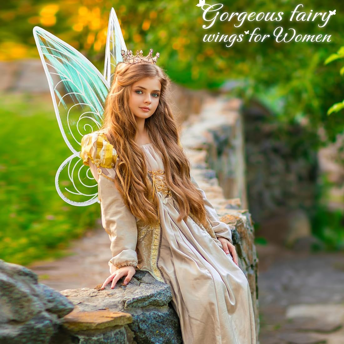 White Fairy Wings, Butterfly Wings White Fairy Wings with Elastic Shoulder Straps for Costume, Halloween Sparkle Angel Wings Party Dress up & Pretend Play Fancy Dress Set image number 2