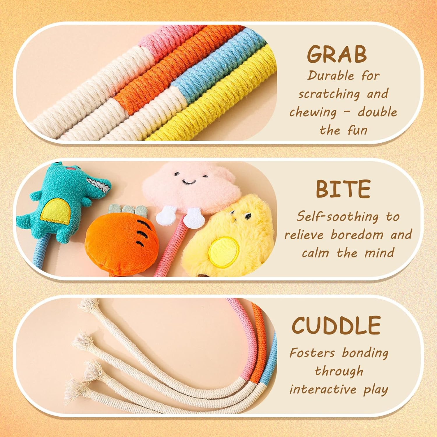 FOSDICK 4 Pieces Cat Toys for Indoor Cats Adult Kitten, Self Amusement Cat Toy, Kitten Teething Toys Chew Rope, Teeth Cleaning Stress Release Cotton Rope for Indoor Cats Kittens to Bite, Chew, Kick