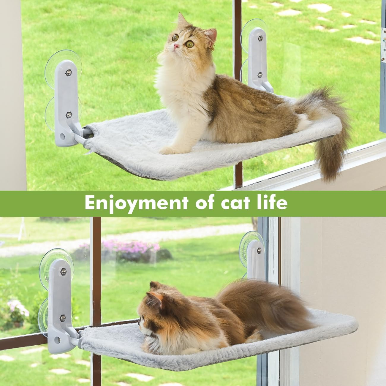 Zoratoo 2 PCS Wireless Folding Cat Window Hammocks with Metal Frame and Reversible Cover, Large Suction Cups for Indoor Cats Window Resting (Cat Bed, M-2 Pcs) C image number 2