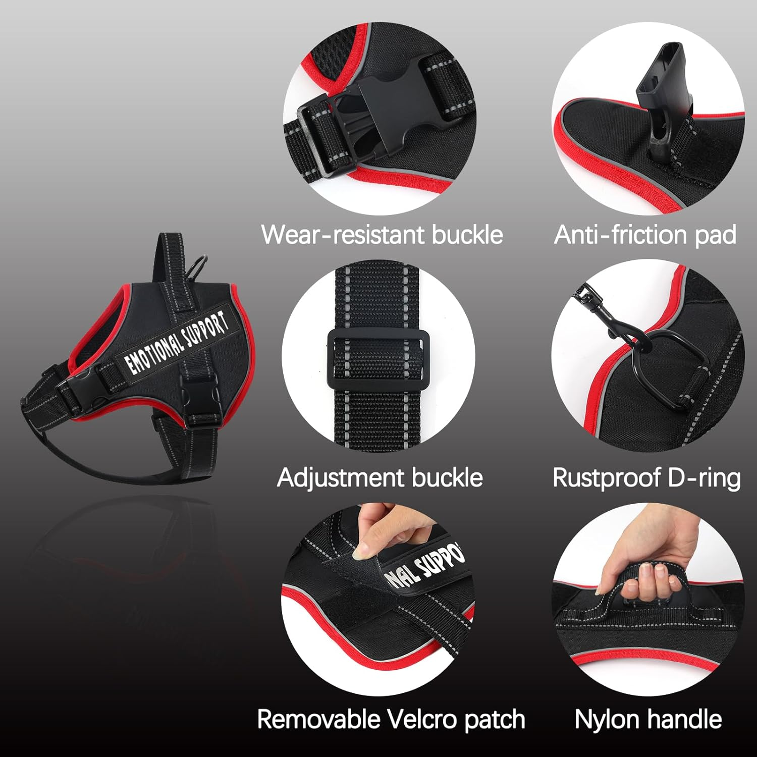 Voopet Emotional Support Dog Harness, Professional Service Dog Vest for Small to Large Dogs, Reflective, Breathable, Adjustable, No Pull/Choke, ESA Essential Harness image number 6