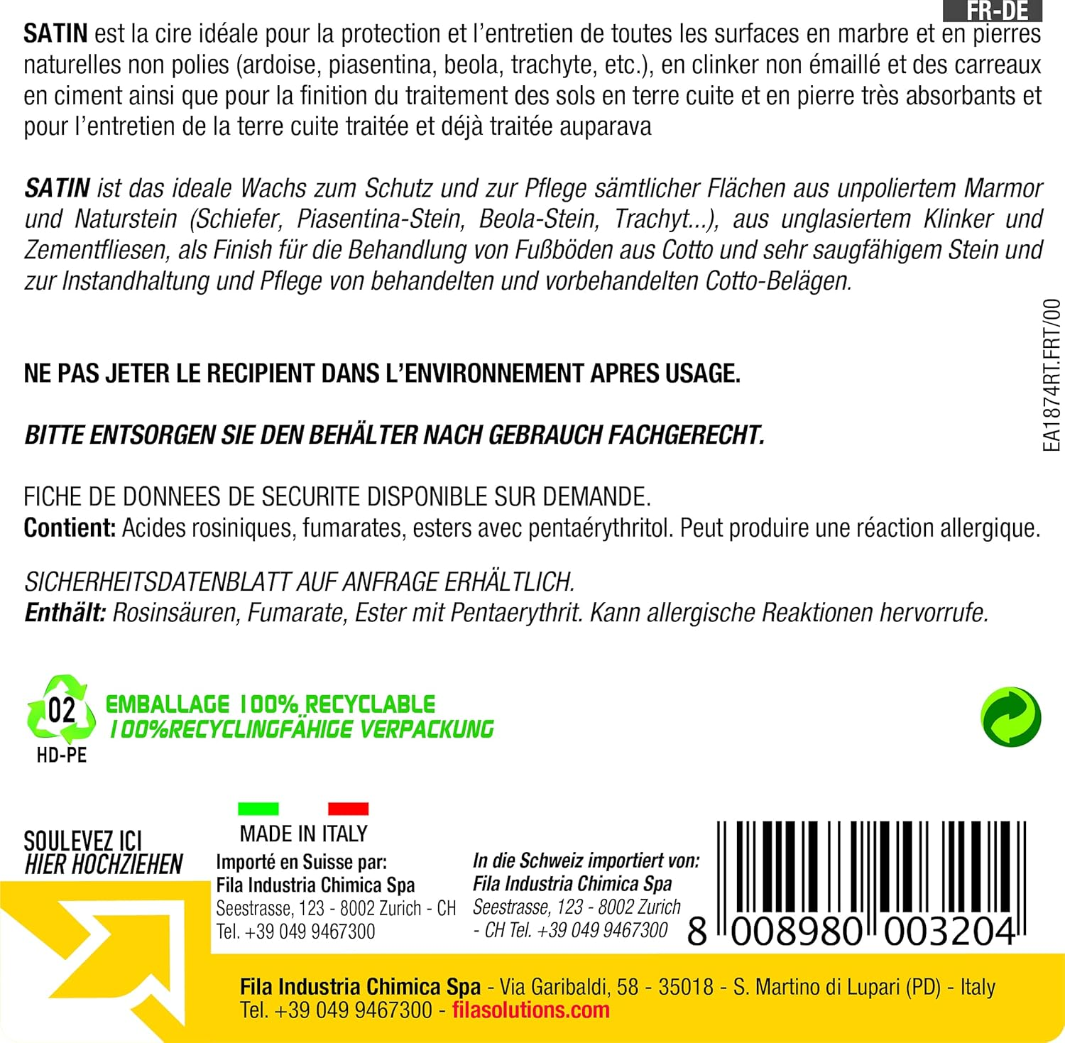 FILA Surface Care Solutions, Satin, Protective Wax with Satin Effect for Polished Natural Stones, Stoneware, Red, Clinker, 1 Litre image number 2