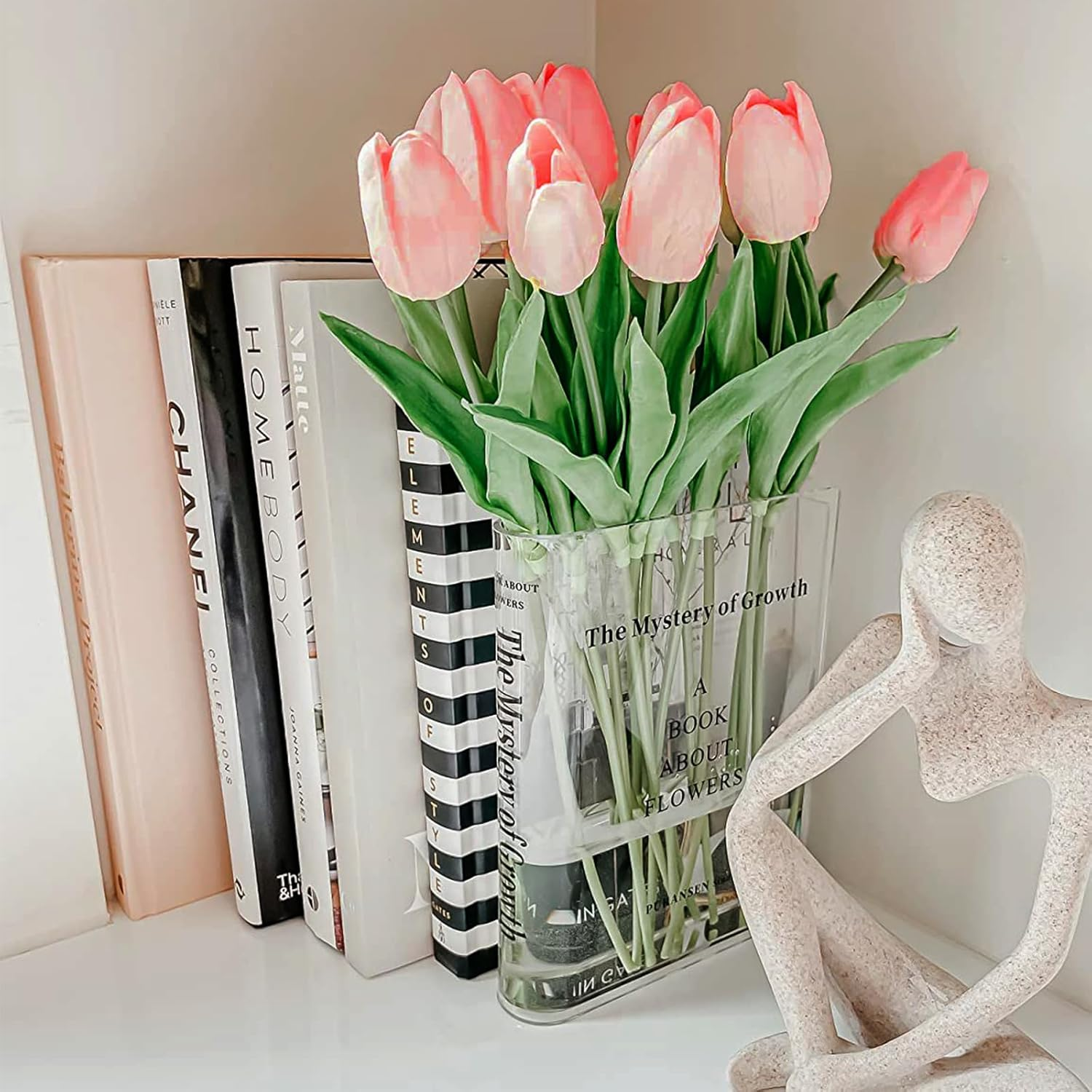 Puransen Book Vase for Flowers Aesthetic Room Decor, Artistic and Cultural Flavor Decorative Acrylic Vase, Unique Home/Bedroom/Office Accent, a Book about Flowers (Clear Color)