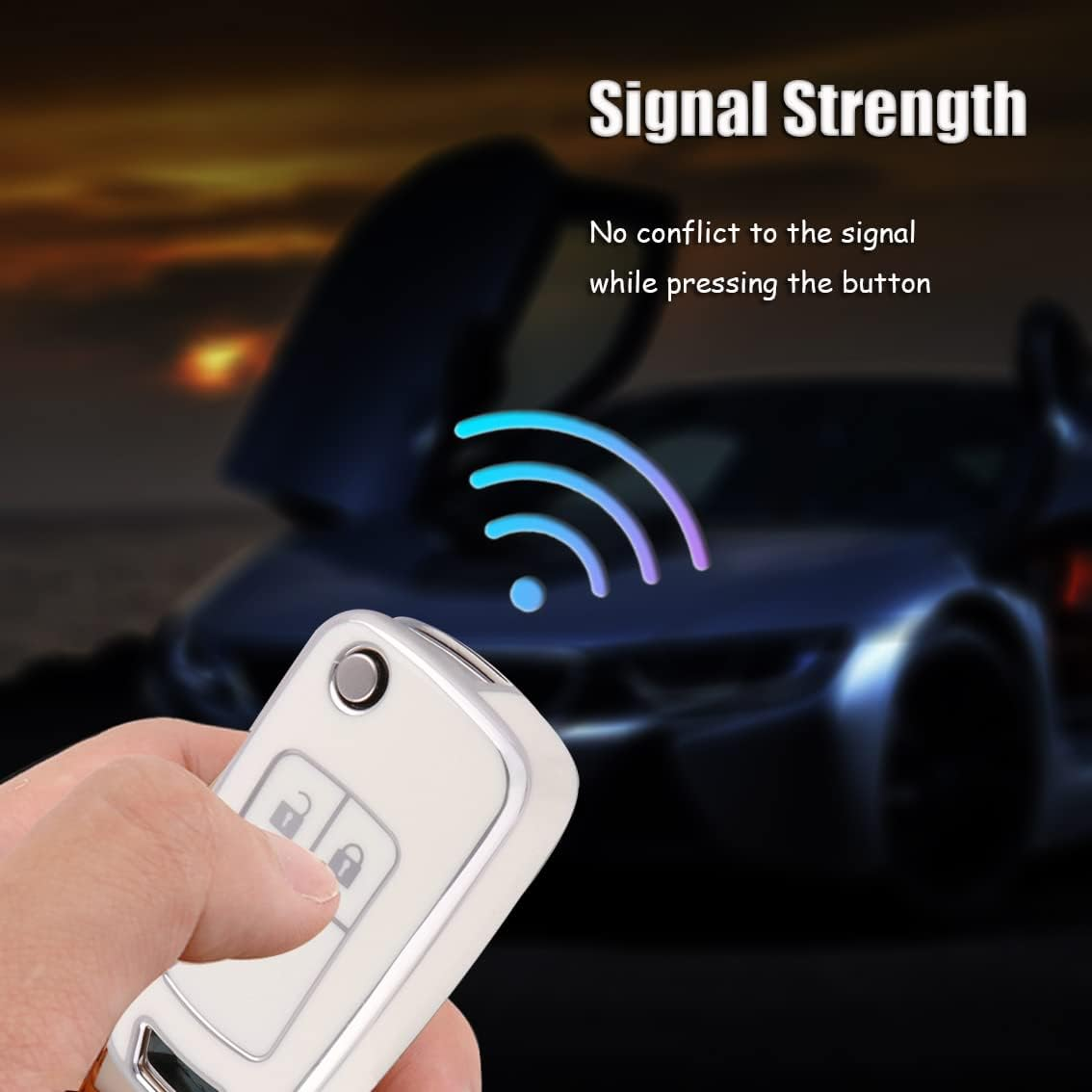 HIBEYO Key Fob Cover Compatible with Chevrolet Cruze Aveo Trax Sail Malibu Captiva Opel Vauxhall Astra J Corsa Insignia Mokka Key Case Holder Flip 3 Button with Leather Keychains-Black - Bling Keychain White image number 5