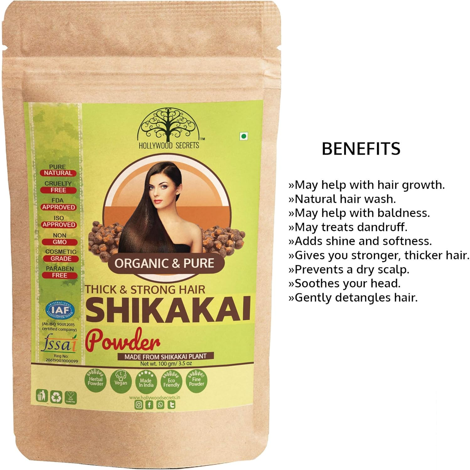 Hollywood Secrets 100% Pure Organic Shikakai Powder for Hair Growth image number 1