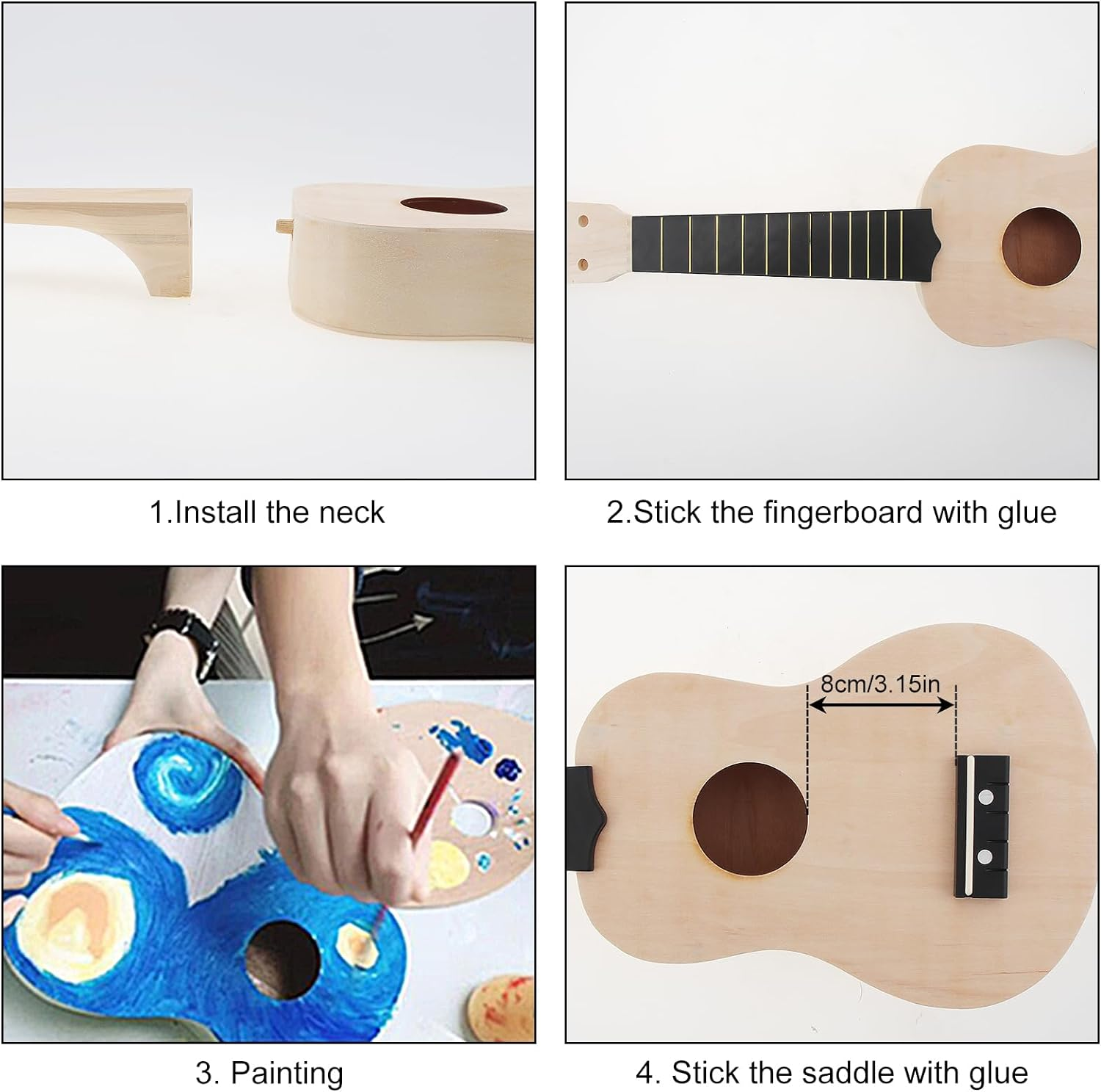 Origlam 21 Inch DIY Ukulele Kit, Make Your Own Ukulele DIY Kit, Soprano Hawaii Ukulele Kit, Ukulele Hawaii Guitar Handwork Kit with Installation Tools for Kids, Friends, Family, Amateur image number 6