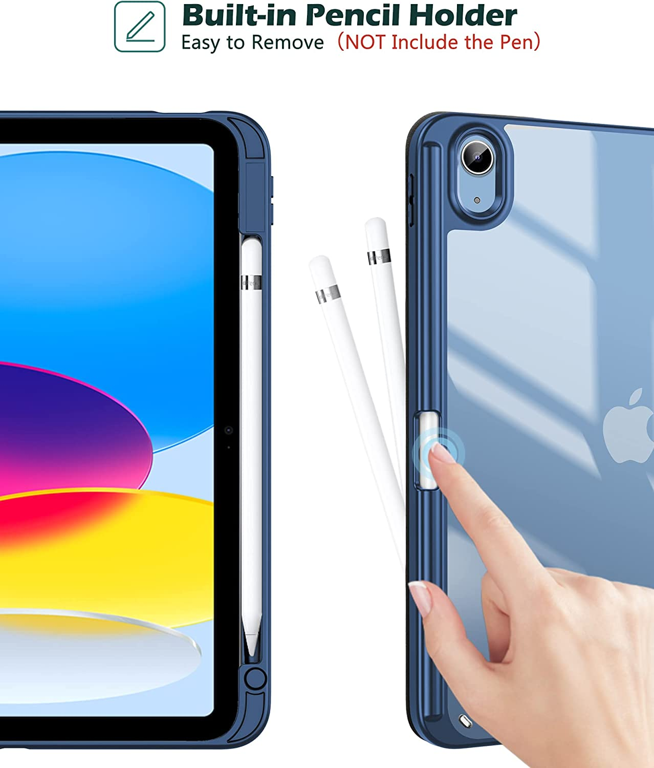 Procase for Ipad 11Th/10Th Gen Case with Pencil Holder, Clear Back Cover | for Ipad (A16) 11 Inch 2025/10.9 Inch 2022 | Hybrid Ipad 11 10 Case | Supports Auto Wake/Sleep | Navy - Allblack image number 2