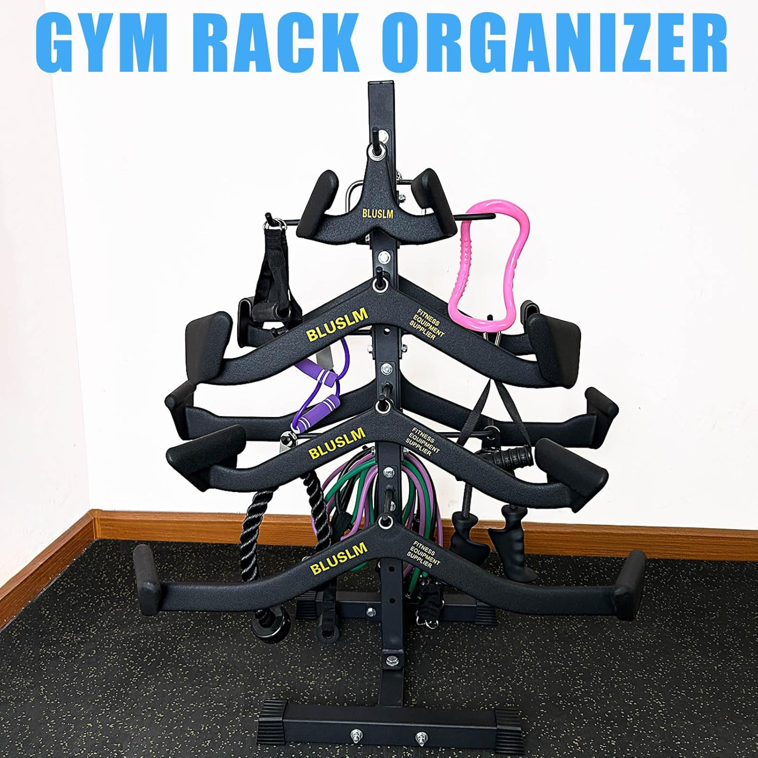 BLUSLM Cable Attachment Rack for Lat Pull down Bar, Heavy Duty Steel Cable Attachments Gym Storage Rack, Lat Bar Organizer for Different Cable Handles image number 4
