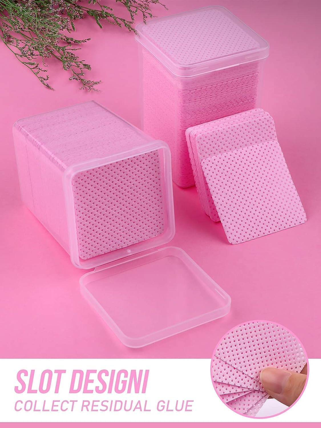 Lint Free Nail Wipes, 400 PCS Non-Woven Fabric Nail Polish Cleaning Pads Pink Lash Extensions Glue Cleaning Remover Wipes Beauty Salon Supplies