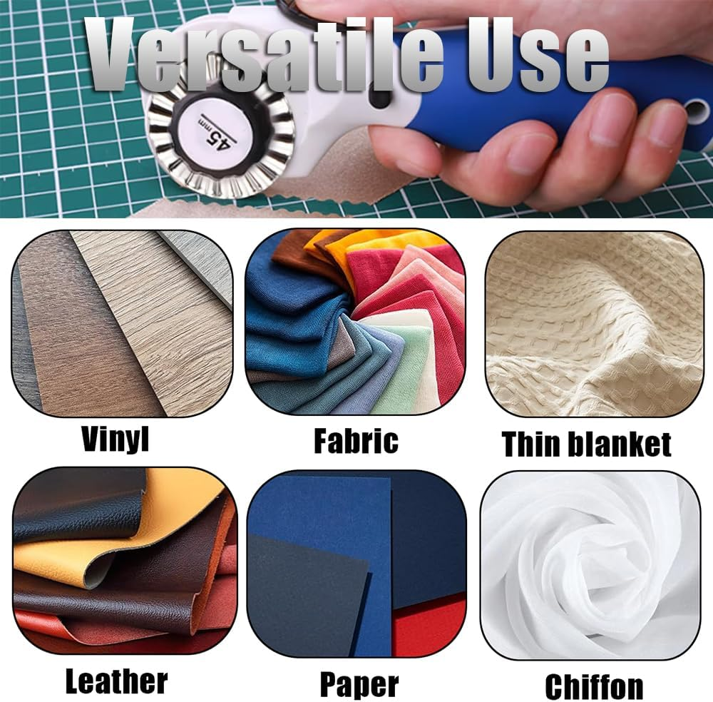 Yakamoz 9Pcs 45Mm Pinking Rotary Cutter Blades Set, 3 Types Replacement Wave Rotary Cutter Baldes for Fabric Cutting, Sewing, Quilting,Paper and Arts & Crafts image number 3