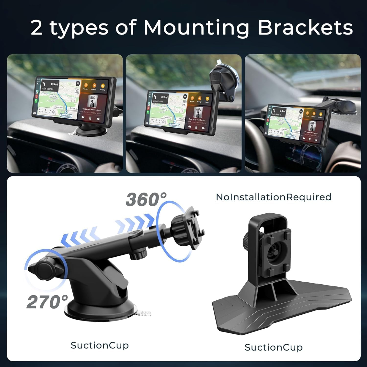 9.3" Portable Carplay Screen for Car, Wireless Carplay & Android Auto Touchscreen, with AHD Backup Camera, GPS Navigation, Voice Assistant, Bluetooth, Mirror Link image number 2