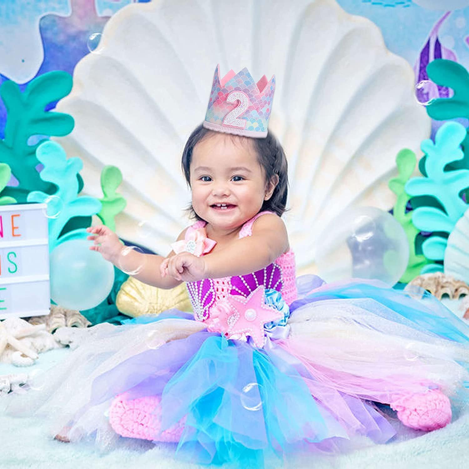 Mermaid 2Nd Crown Birthday Hat Mini Crown Party Decorations 2Nd Hat for Baby Girls Birthday Party Supplies image number 5
