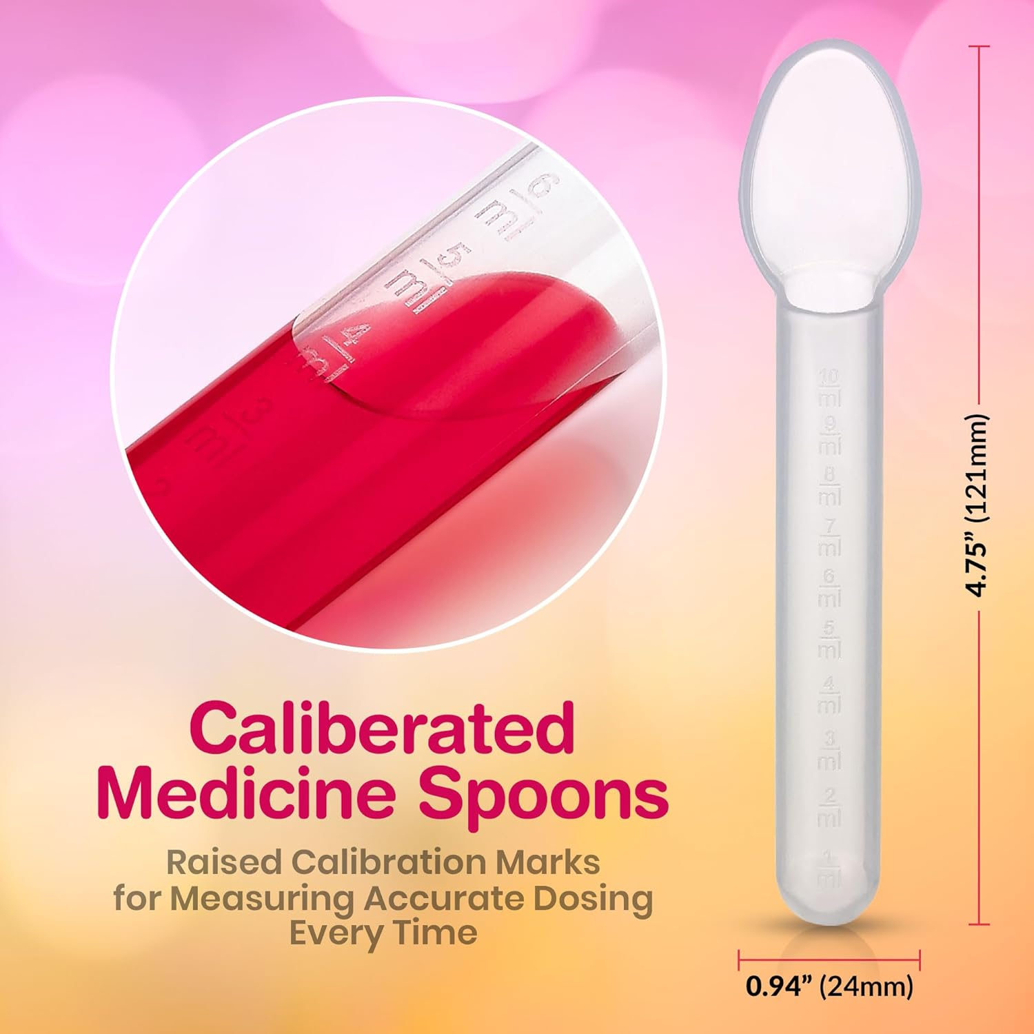Calibrated Medicine Spoon for Kids, Baby & Toddler - (Pack of 2) - 2 Tsp/10 Ml Capacity Plastic Oral Liquid Dose Medication Graduated Dispenser image number 6