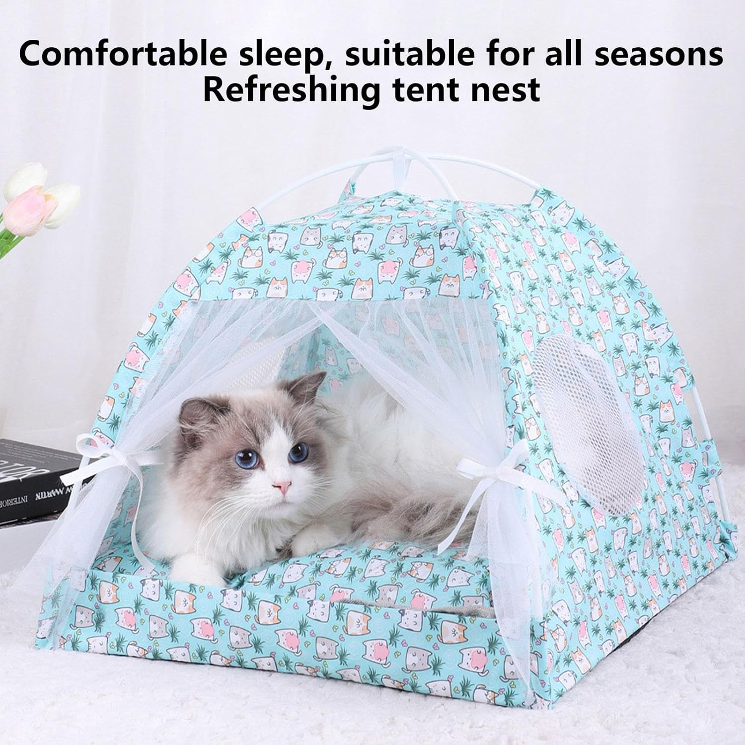 Pet Tent for Cats | Portable Cat Cave Tents - Pet Sun Shelter, Semi-Enclosed Floral Pet Cave Nest, Foldable Dog Tent Bed for Indoor and Outdoor