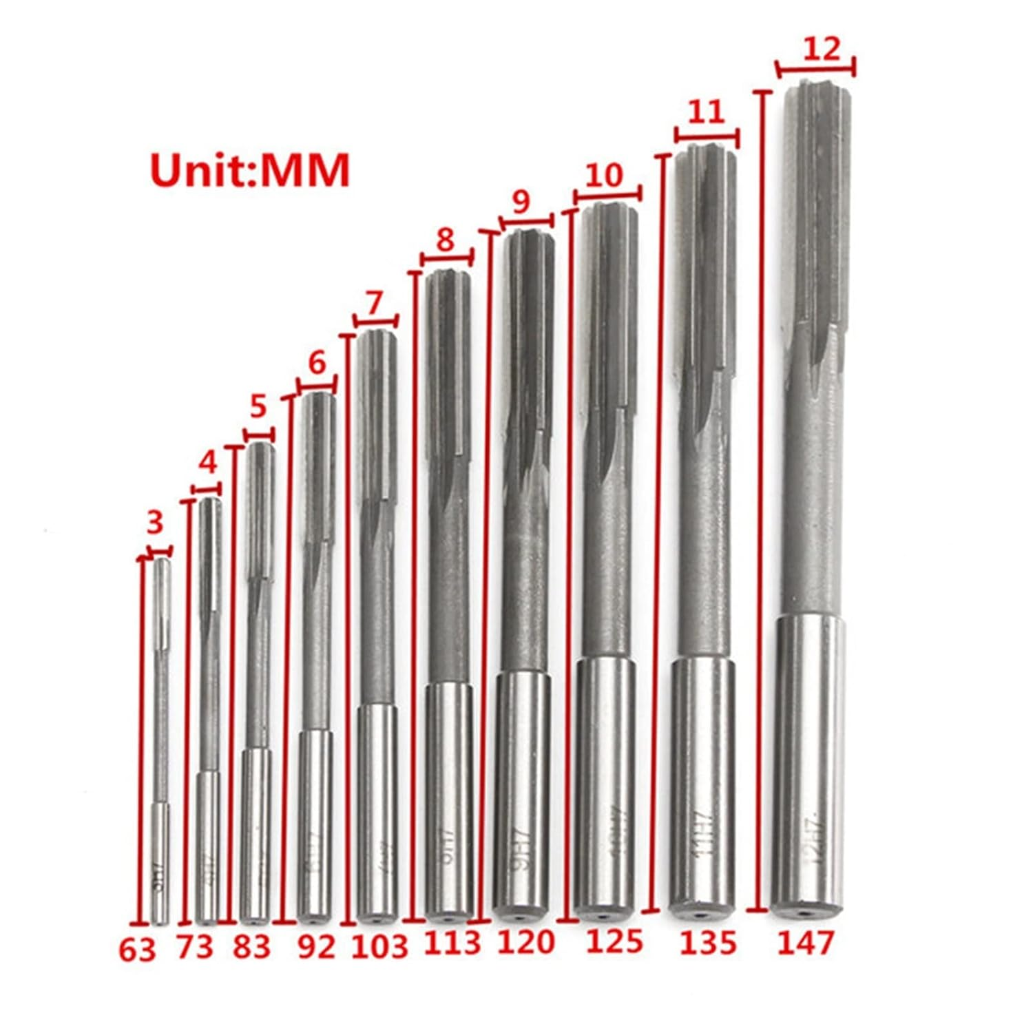 10Pcs/Set HSS H7 Machine Reamer Straight Shank Milling Reamers Precision Chucking Machine Cutter Tool 3/4/5/6/7/8/9/10/11/12 Mm Reamer image number 2