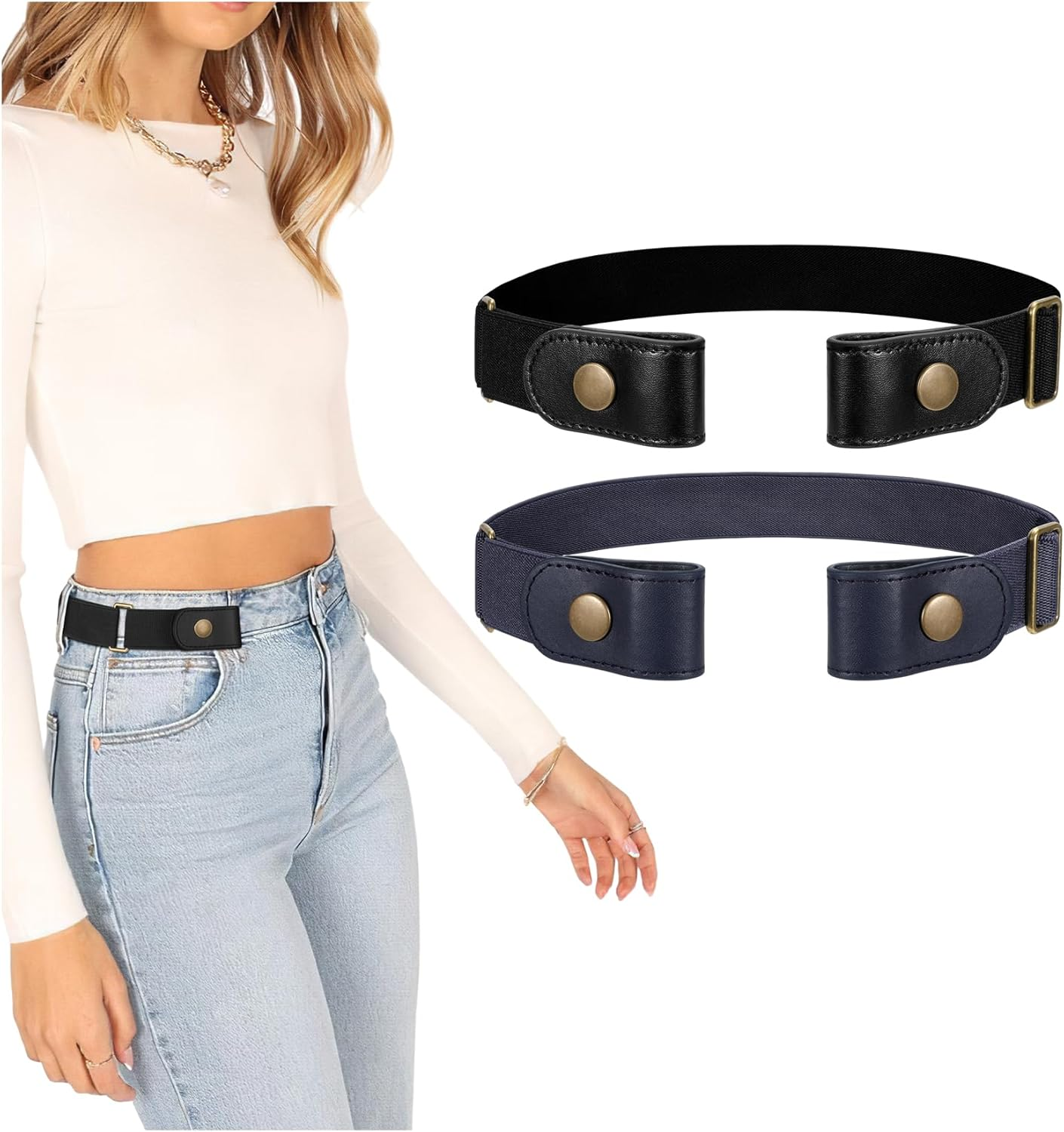 No Buckle Invisible Elastic Belt for Men/Women, SANSTHS Women Jeans Belt Free Buckle