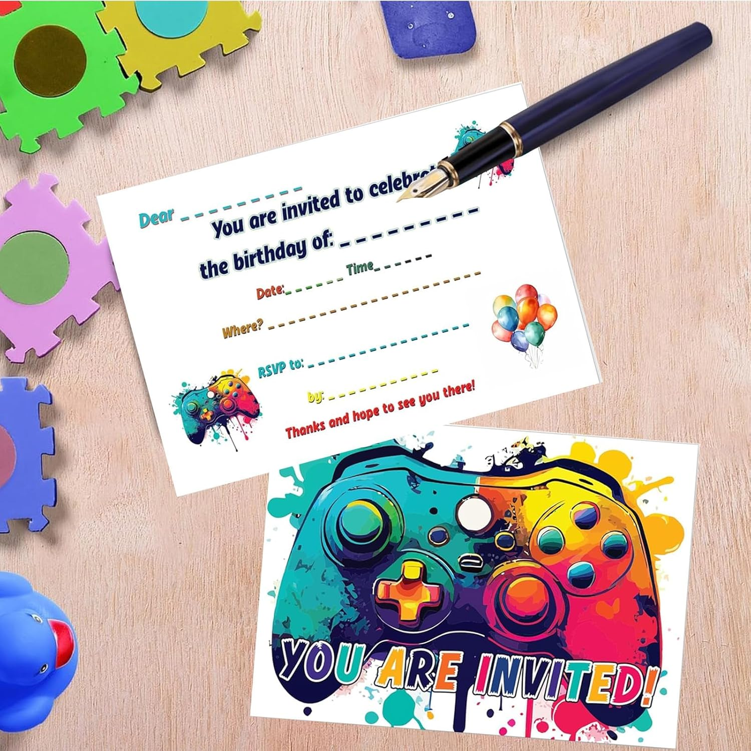 IKEEP 20Pcs Video Gaming Birthday Party Invitations - Video Game Theme Party Invitations, Decorations, Favors for Kids Boys Girls Brother Son Nephew Gaming Party Decoration image number 1