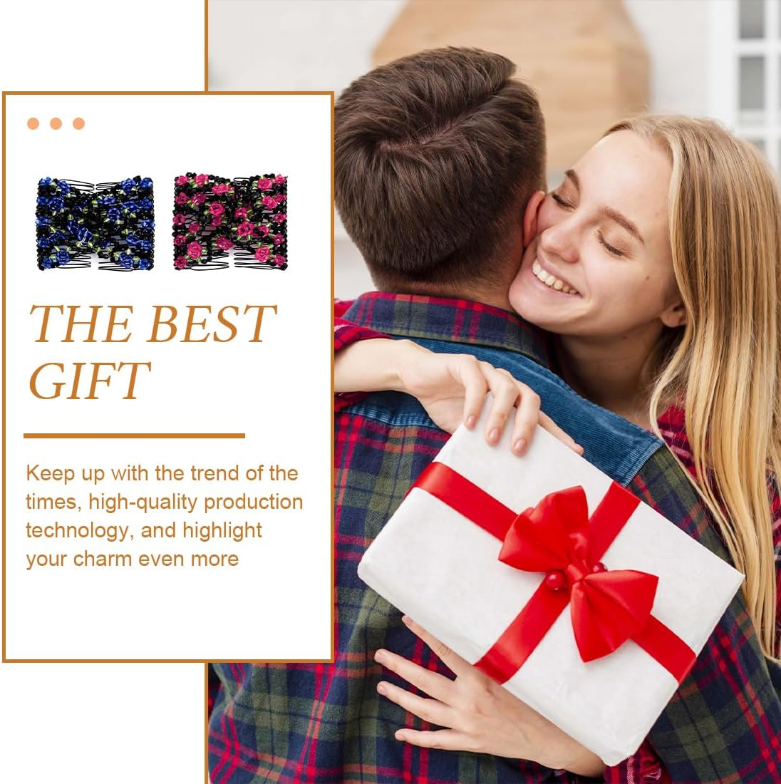 PNPGDYK Pack of 2 Flower Hair Combs for Pushing, Hair Pins, Hair Clips, Women, Durable Double Hair Comb, Beads for Women, Girls, Hair Accessories, DIY Hairstyle image number 3