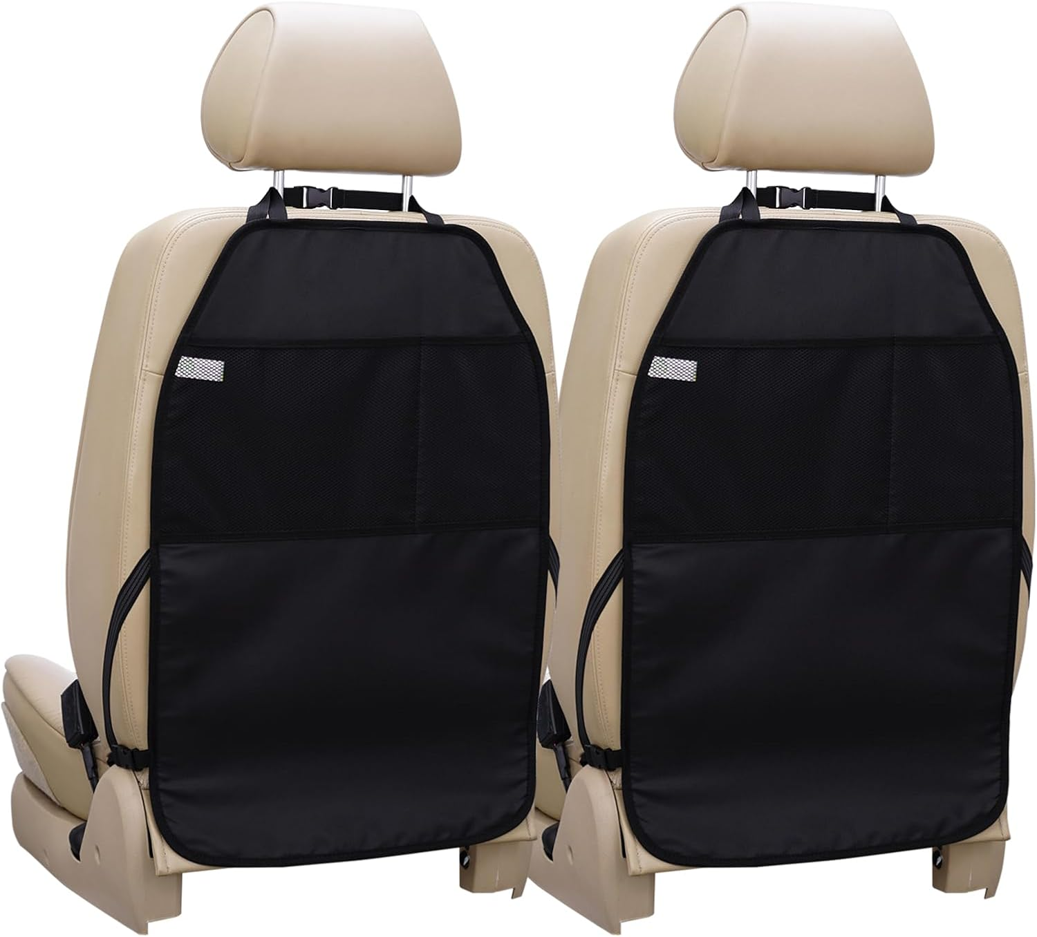 Car Kick Mats 2 Pack Extra Large Seat Protector Durable Water Resistant Auto Seat Back Covers with 2 Mesh Pockets Protection against Dust Mud Scratches (Black, 2-Pack)