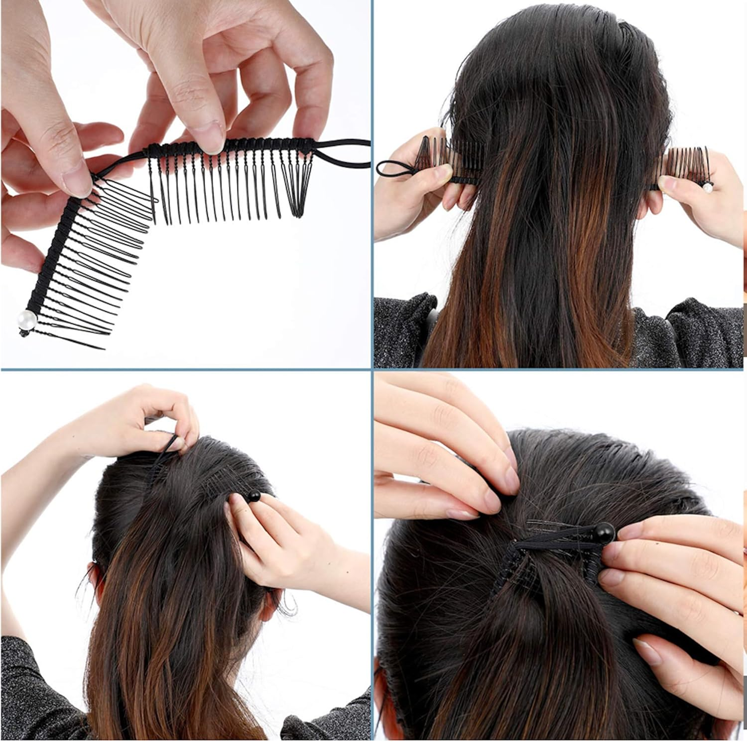 Stretchy Banana Hair Clip for Fine Thin Hair Stretch & Adjust - Decorative Sturdy & Lightweight - No Pressure or Headaches-Cord W/Bar Closur (Small, Black,20-Teeth) image number 2