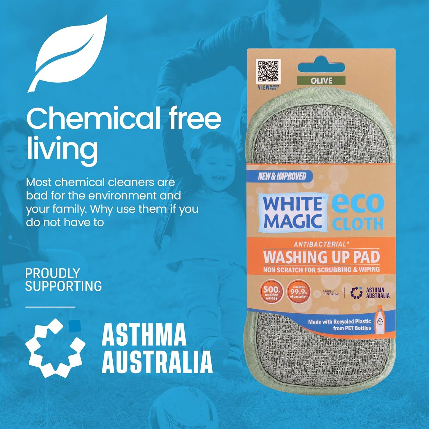 White Magic Dish Cleaning Microfibre Eco Cloth Washing up Pad, Non Scratch, Rough Scrubbers Side for Non-Stick Cookware, Soft Scrub Side for Dishes (Olive) image number 3