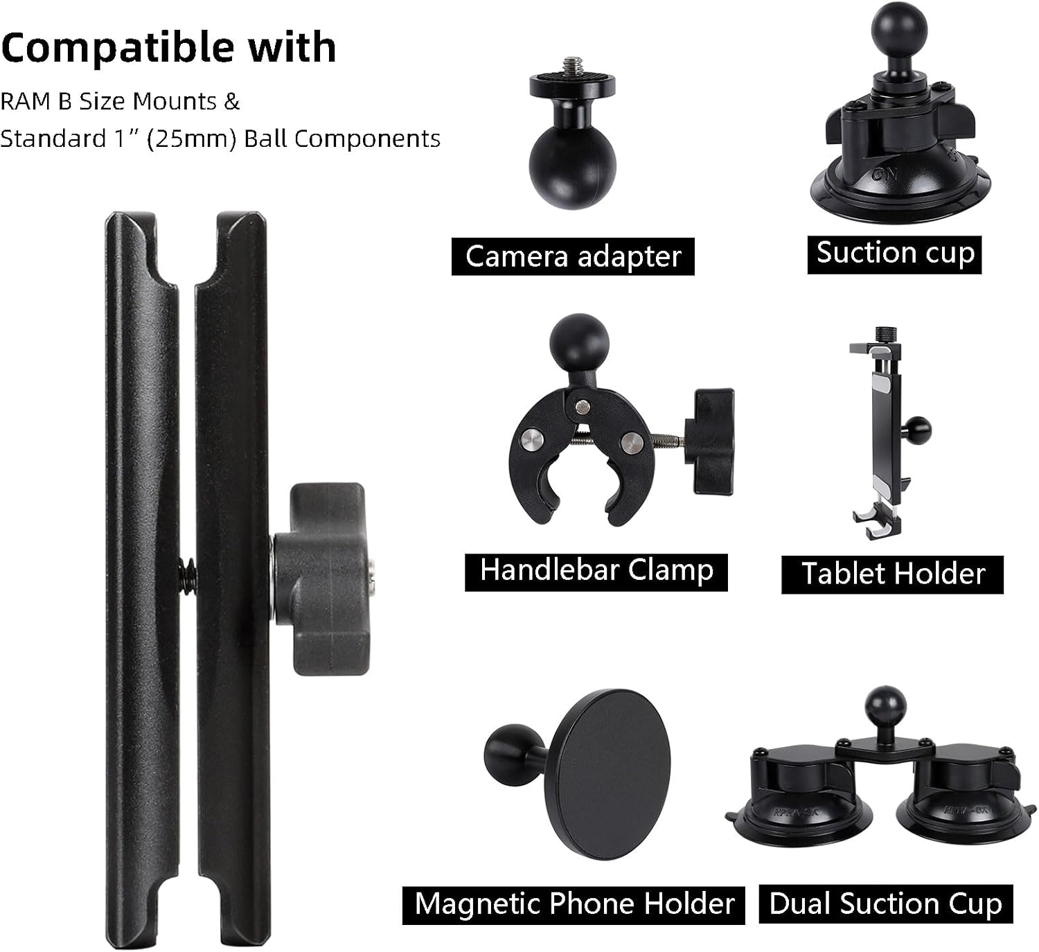 Double Socket Arm Aluminum Alloy Long Arm Full Length 5.9",Compatible with RAM Mounts and Motorcycle/Bike/Car Cellphone Holder with 1 Inch Ball