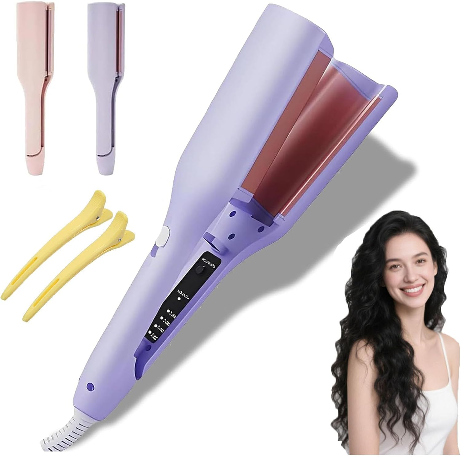 Homessencials Hair Styling Tool with Negative Ionic Technology,French Curls Iron,Wave Curling Iron,4 Gears Double-Sided Heating,Homessencials 3D Curling Iron for Quickly Creating Smooth Waves (Pink)