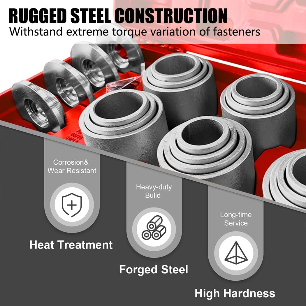 28Pcs Bush Removal Kit Bush Bearing Seals Press Pull Sleeve Tool Kit Set Auto Car Repair Tool Master Press Bearings Bushes Seals Removal Red/Blue (Red)