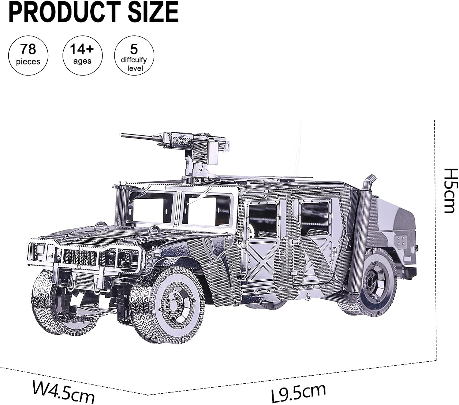 Piececool 3D Metal Puzzle Car Model Kits, American Hummer H1 Military Vehicle Models Kit, Brain Teaser DIY Metal Model Building Kits for Adults Teens Stress Relief Toys, Best Gifts for Son Dad, 78Pcs - Silver Motor image number 2