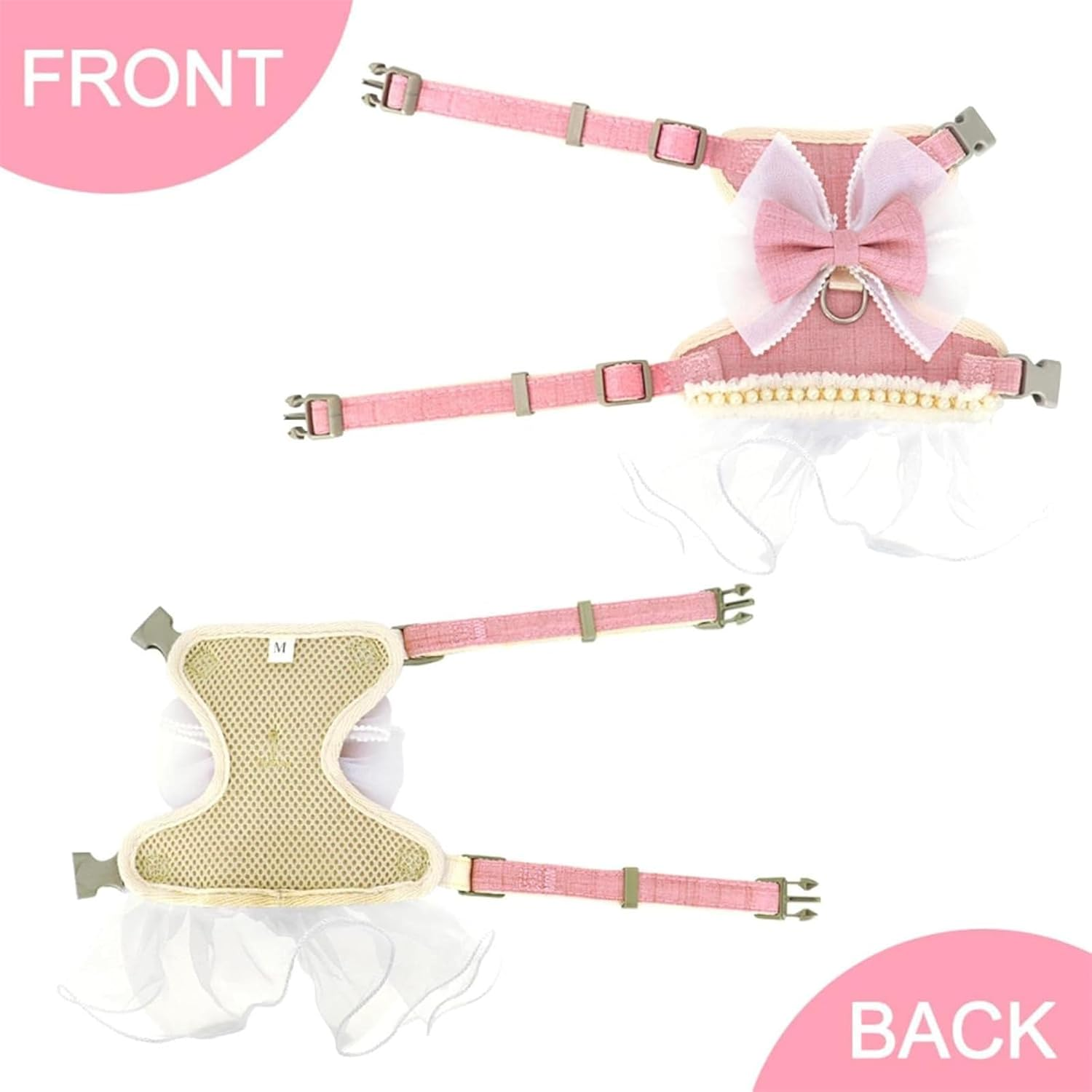 IUOUTG Cat Harness and Leash Set Cute Kitty Harness Escape Proof Harness with Bow Leash Soft Adjustable Mesh Cat Vest Dress for Small Kitten Puppy Rabbit image number 3
