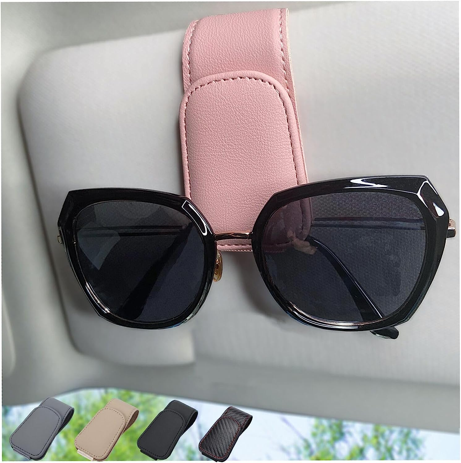 Magnetic Leather Sunglass Holder for Car, Sunglasses Clip for Car Visor, Auto Interior Accessories Universal for Different Size Eyeglasses(Pink) image number 3