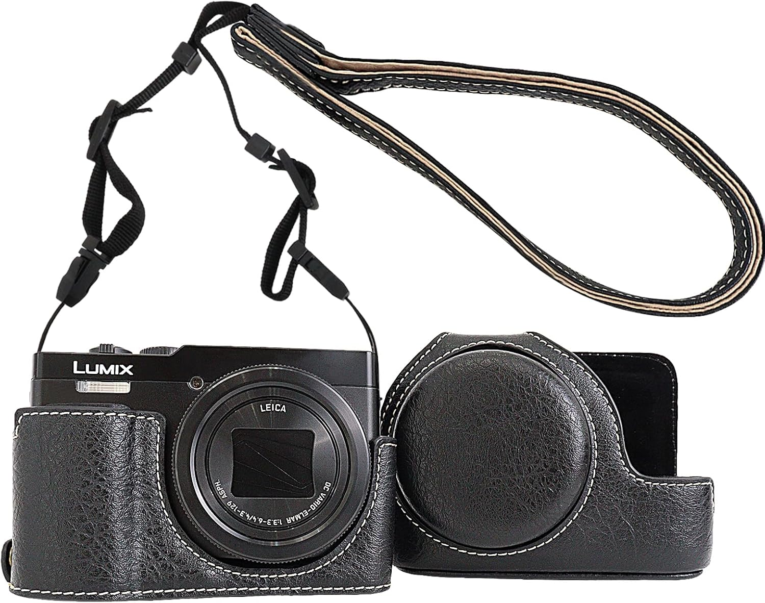 Rieibi TZ99 Camera Case, PU Leather Camera Case for Panasonic Lumix DC-TZ99/ZS99 Digital Camera, Detachable Protective Case with Adjustable Shoulder Strap, Beauty Cover