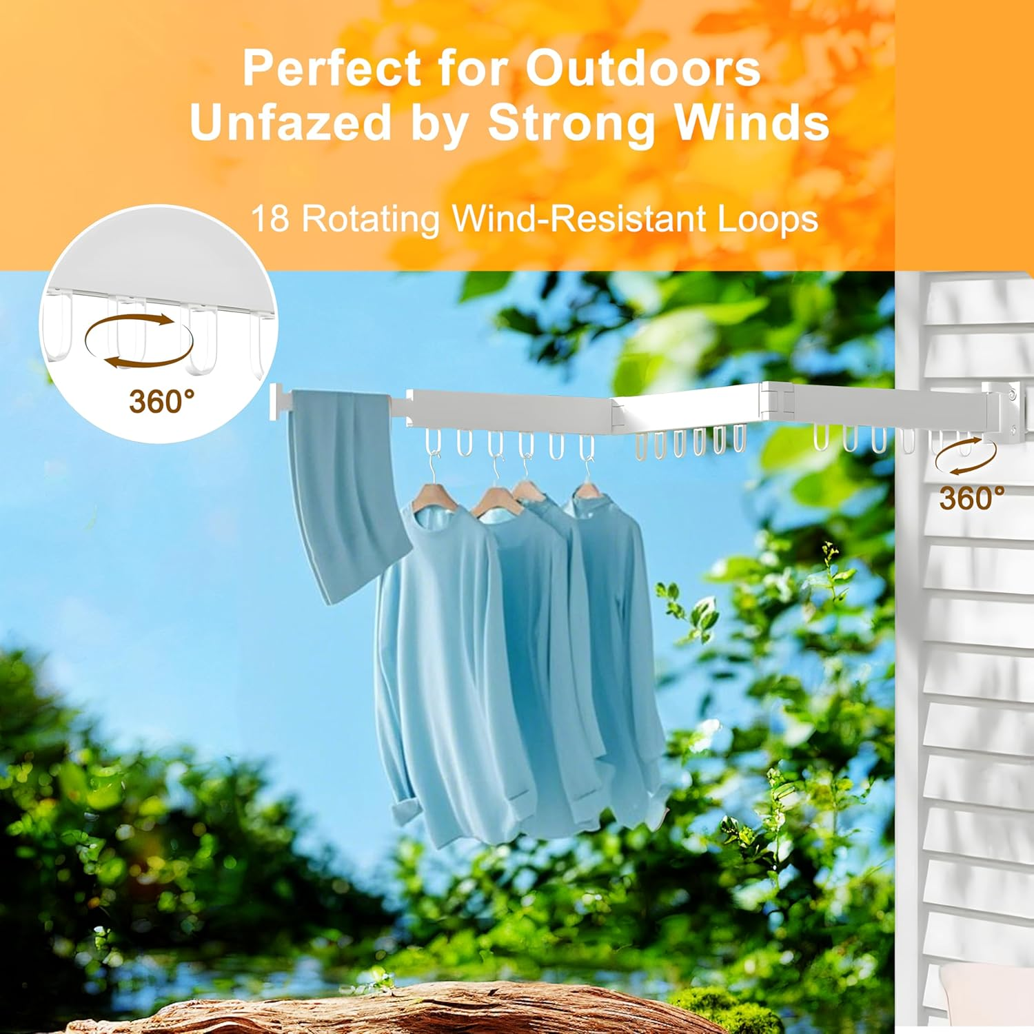 Clothes Drying Rack, Foldable Laundry Drying Rack Wall Mounted, Heavy Duty Space Saving Wall Clothing Rack, Collapsible (Tri-Fold), Retractable Rack Outdoor Indoor with Hooks, White image number 4