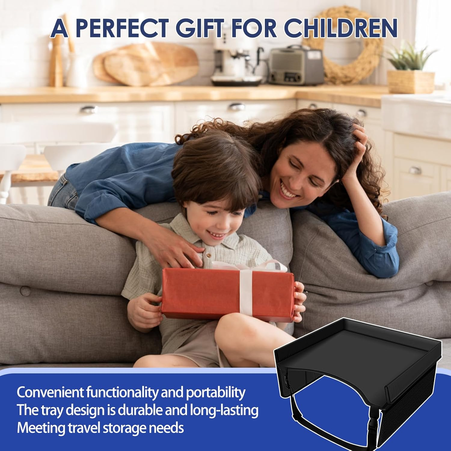 Car Lap Tray, Kid Travel Tray, Foldable Kid Car Tray Toddler Car Seat Tray with Adjustable Shoulder Strap and Pocket Car Lap Tay for Kids Travel Airplane Outdoor (Black) image number 5