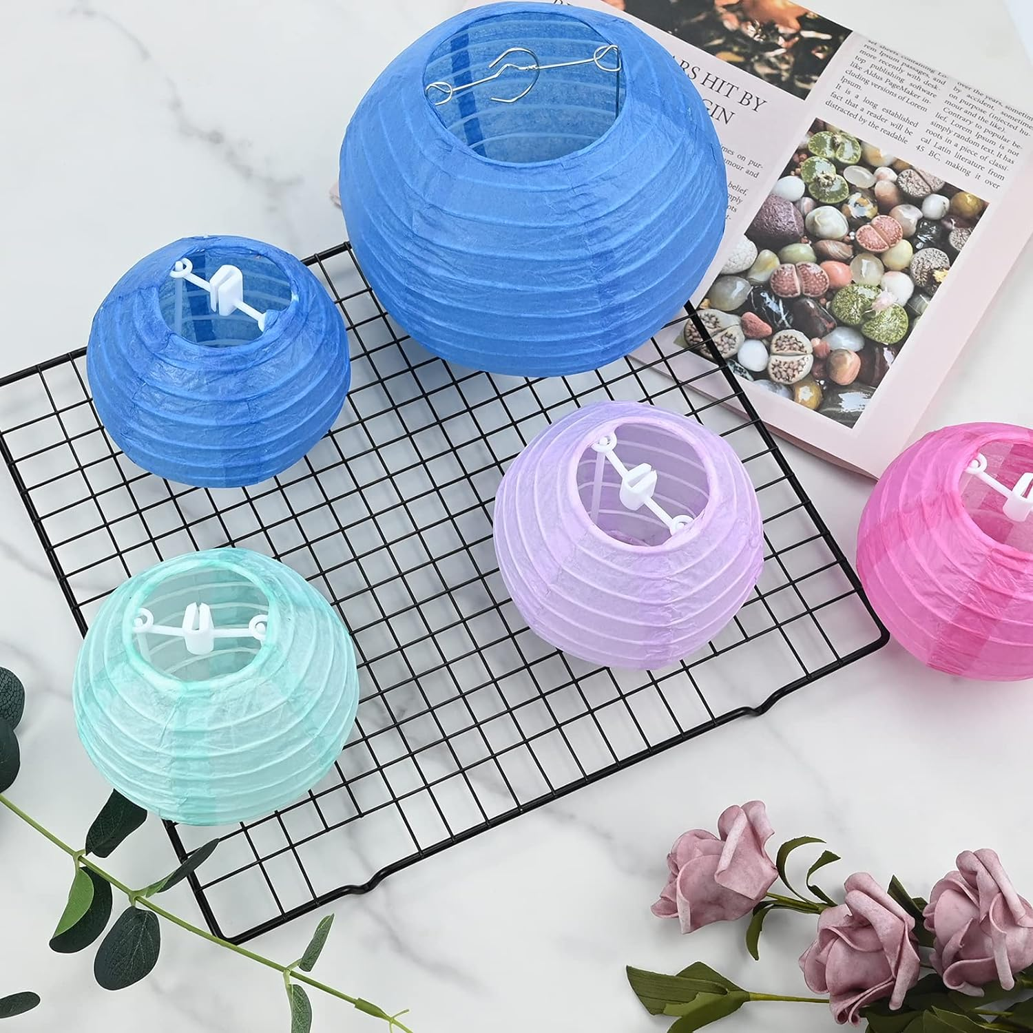 20 Pcs Paper Lanterns, Colorful Chinese round Lantern Hanging Decorations Sizes 4" 6" 8" 10" Hanging Decorative Lamp Shades for Party, Garden,Celebrations,Weddings (Assortment of Colours and Sizes) image number 6