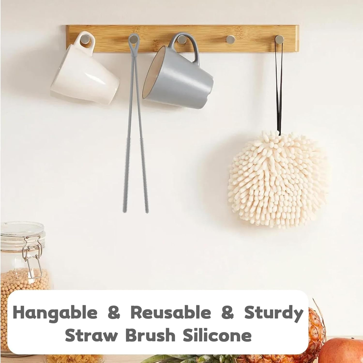 Silicone Straw & Bottle Cleaning Brushes 2-Pack(9Mm and 6Mm) Grey Food-Grade Long Handle Cleaner Set,Narrow Gap Bottle Brush for Reusable Straws Kitchen Essential image number 1