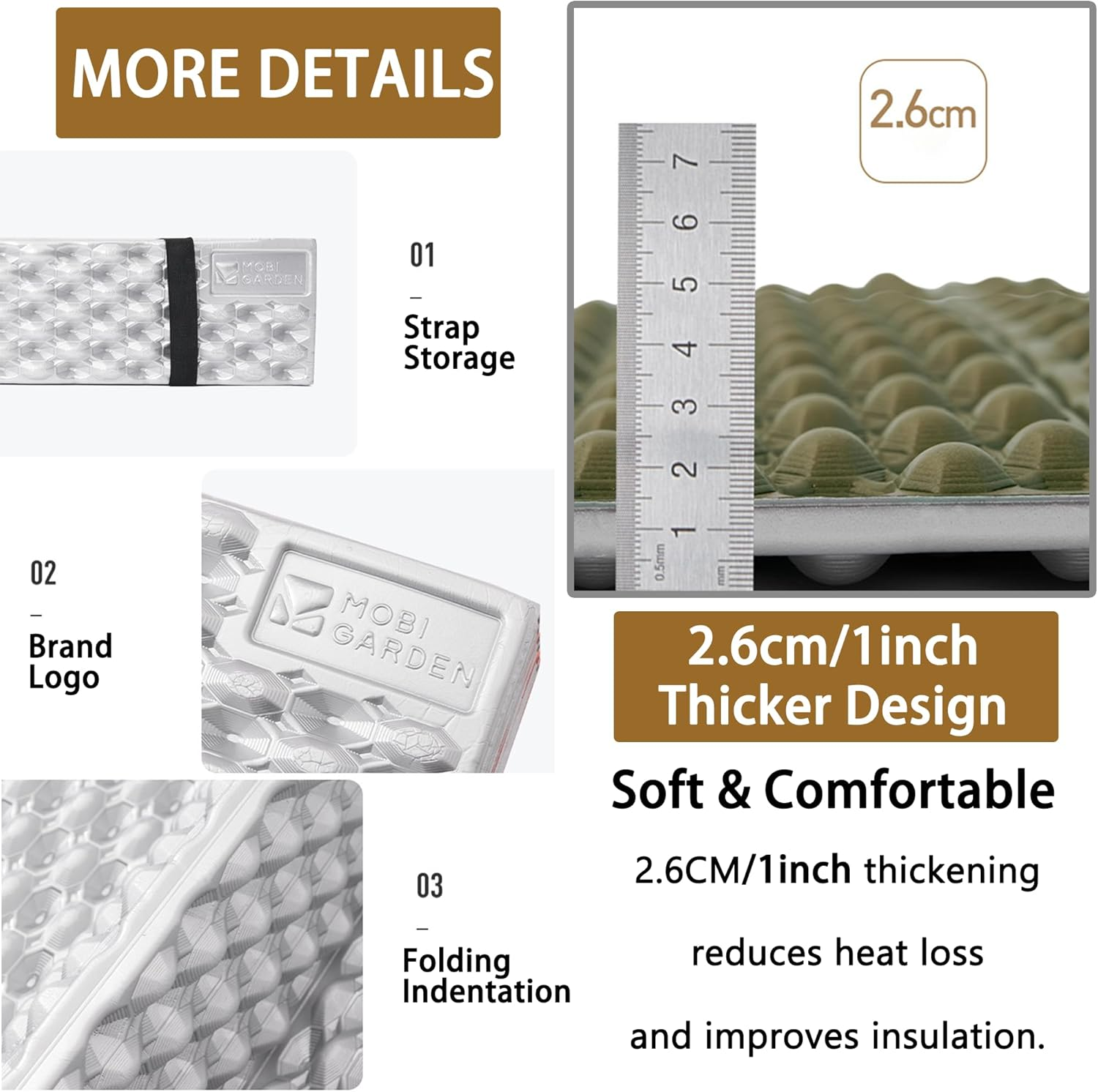 Windhike R2.6 3-Season Foam Sleeping Pad, 1Inch Thickened Ultralight Closed Cell Camping Mattress with Bandage, Waterproof Thermal Folding Sleeping Pad Suitable for Camping, Backpacking image number 1