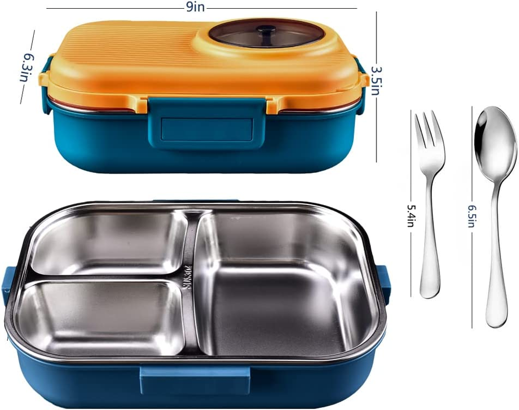 Bento Lunch Box, 3 Compartments Stainless Steel, Leak-Proof with Bowl, Water Fillable, BPA Free, Suitable for Camping, School, Office image number 1