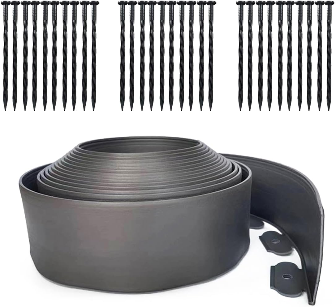 Landscape Edging Border 33Ftx 4 Inch Tall, Plastic Garden Borders Edging with 30 Spikes,Flexible Lawn Edging Edge for Garden,Grass,Flower Beds, Yard, Paver,Pathway-Black