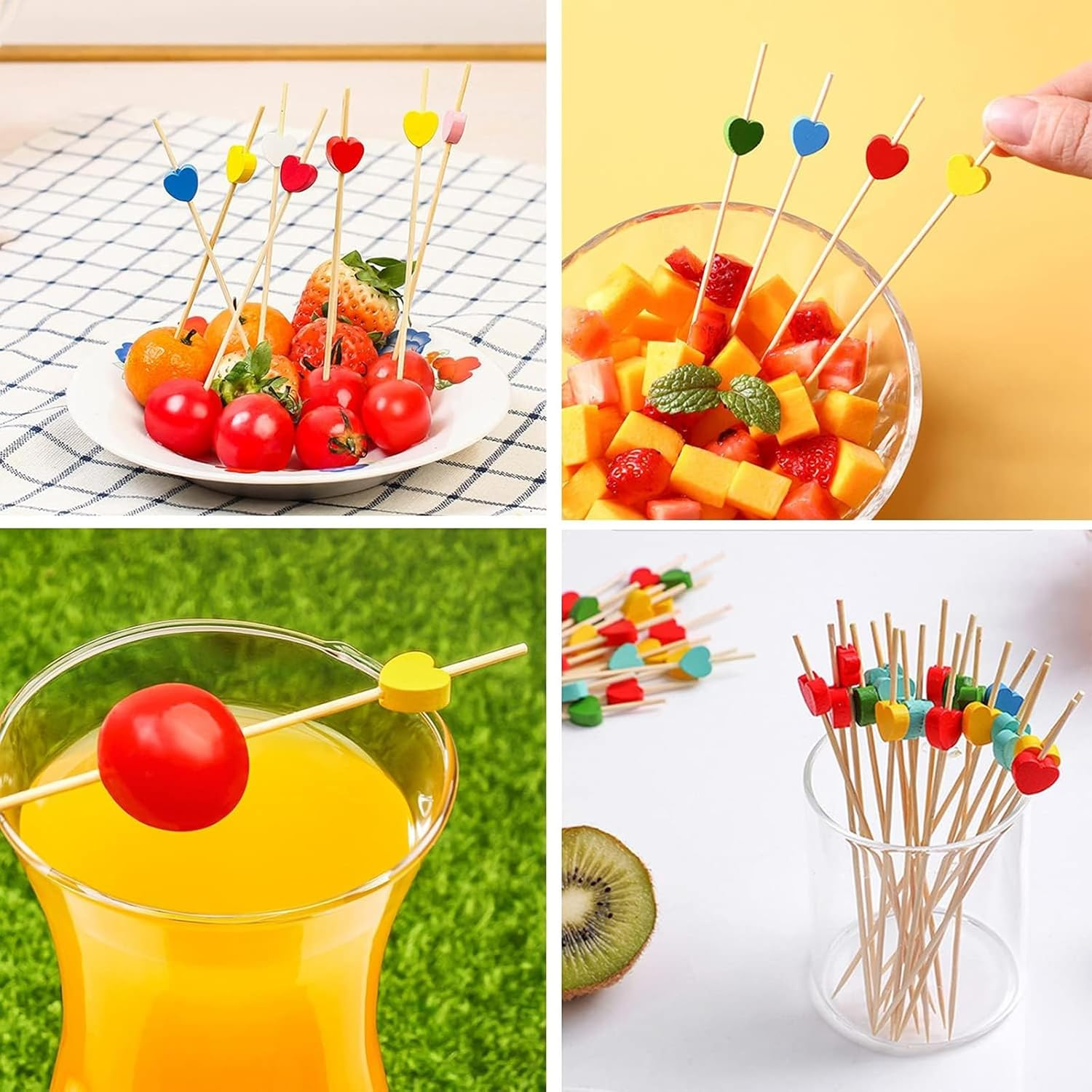 100PCS Colorful Heart-Shaped Fruit Sticks,4.7-Inch Cocktail Dessert Sandwich Skewers, Party Appetizer Drink Supply,Wedding Skewers,Valentine'S Day,Dessert,Deli,Party Snack Decoration（Chroma）