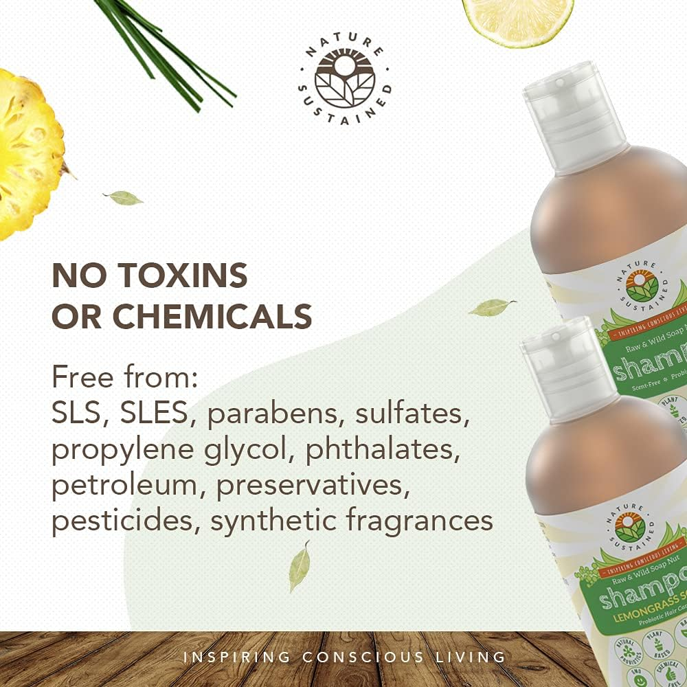 Soapberry Organic Shampoo for Sensitive Itchy Dry Scalp (1 Gallon with Pump) - Probiotic Sulfate Free Shampoo - Raw & Wild Plants for Eczema Psoriasis & Dandruff - Hypoallergenic & Ph Balanced image number 4