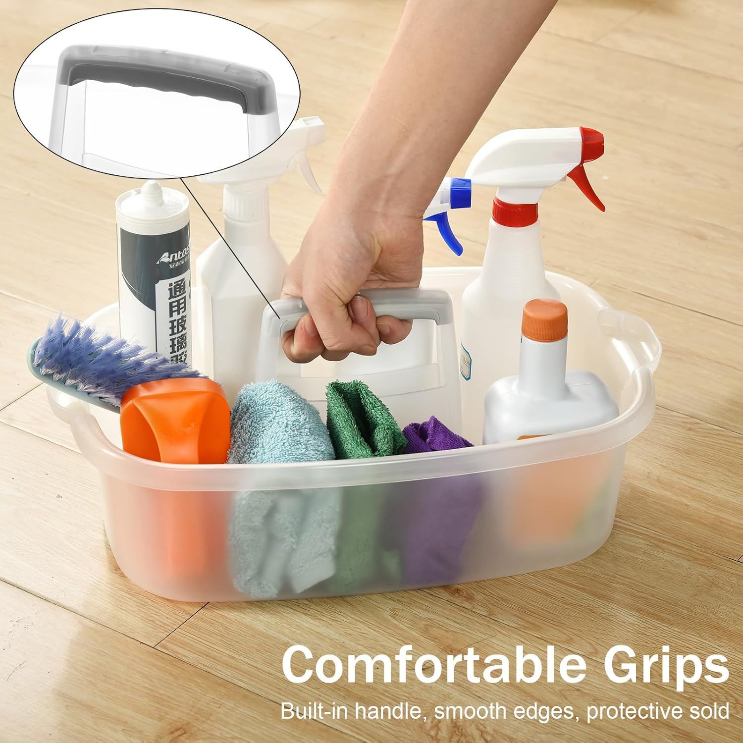 ALINK Plastic Cleaning Storage Caddy with Handle, Large Shower Caddy Basket Organizer for Dorm, Bathroom, Tool, Garden, Kitchen, Cleaning Supplies - Clear -  Gray image number 2