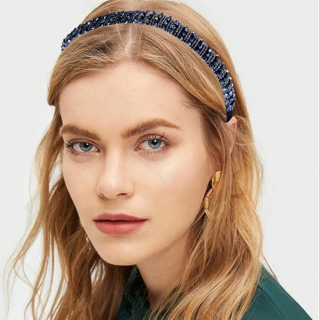 YUZNA Women'S Dirndl Headband Dark Blue Glitter Costume Hair Accessories Beads Headband for Oktoberfest Elegant image number 5