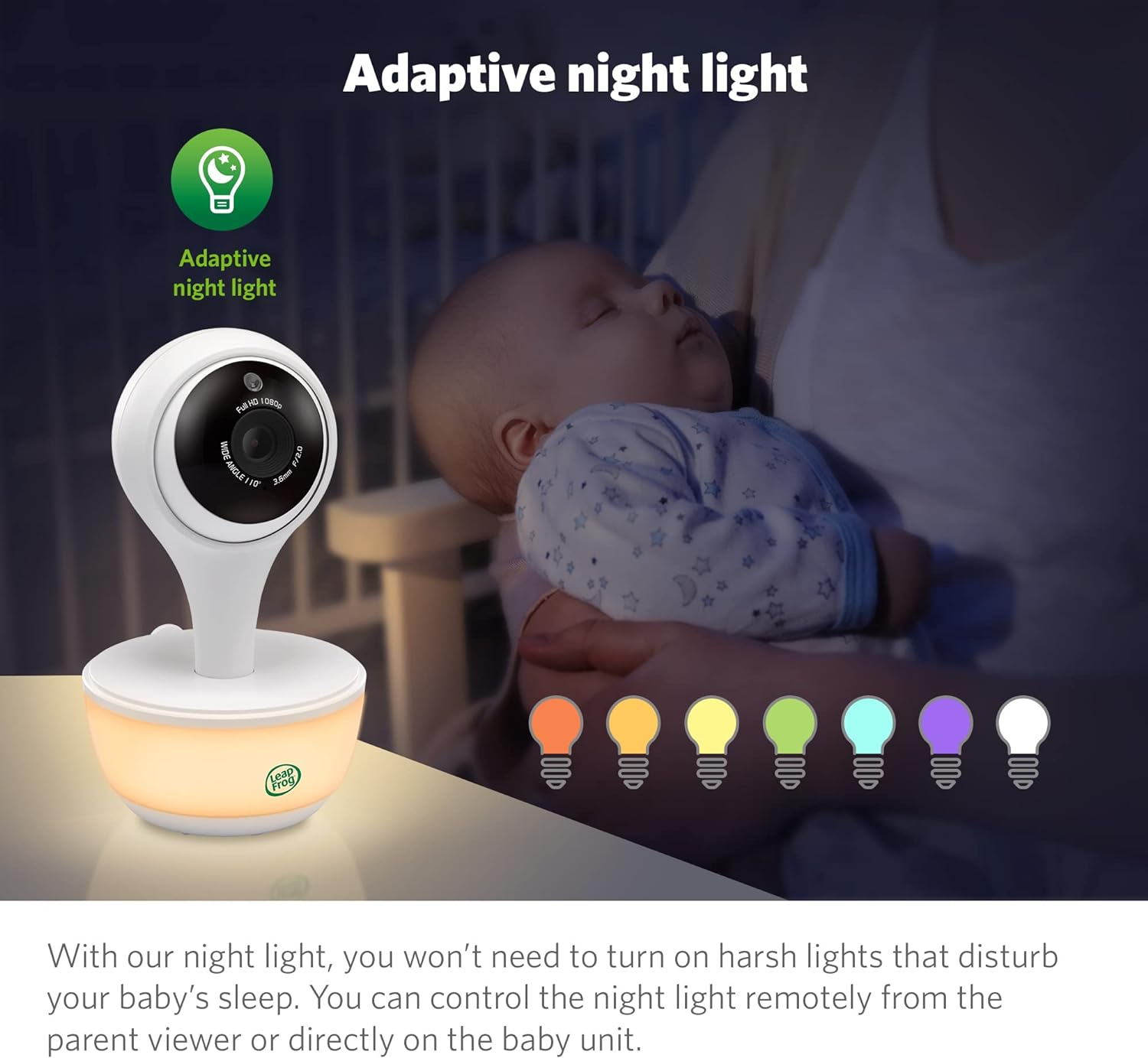 Leapfrog LF815HD 5" 2-Camera Wi-Fi HD Video Baby Monitor with Remote Access, Colour Night Vision, Night Light, 2-Way Talk, Soothing Sounds, Temp/Humidity/Motion Sensor, up to 12 Hours Battery Life image number 4