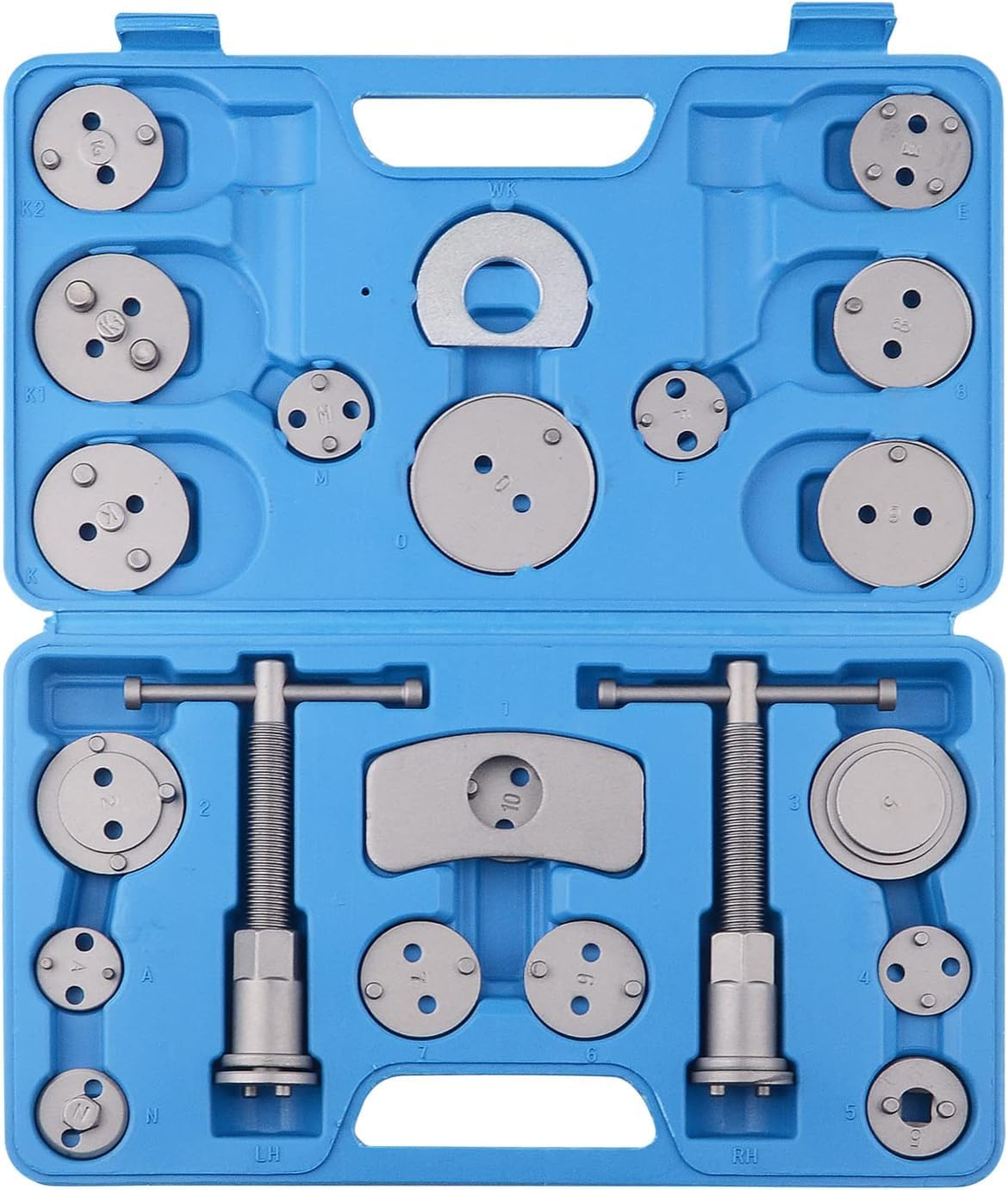 24 Pcs Brake Caliper Wind Back Tool Kit, Disc Brake Caliper Compression Tool with Thrust Bolt Assemblies Retaining Plates Caliper Hangers 18 Disc Adapters, Brake Caliper Tool