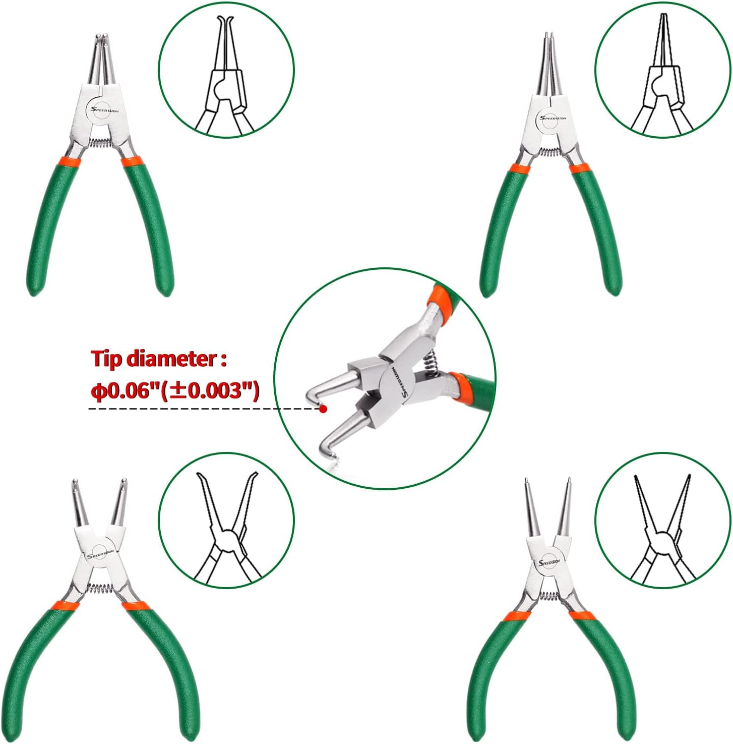 SPEEDWOX 4 Pcs Snap Ring Pliers Set 5-Inch Internal External Circlip Pliers Kit Precision Cir-Clip Retainer Ring Pliers Straight and Curved Jaws for Ring Remover Retaining image number 3