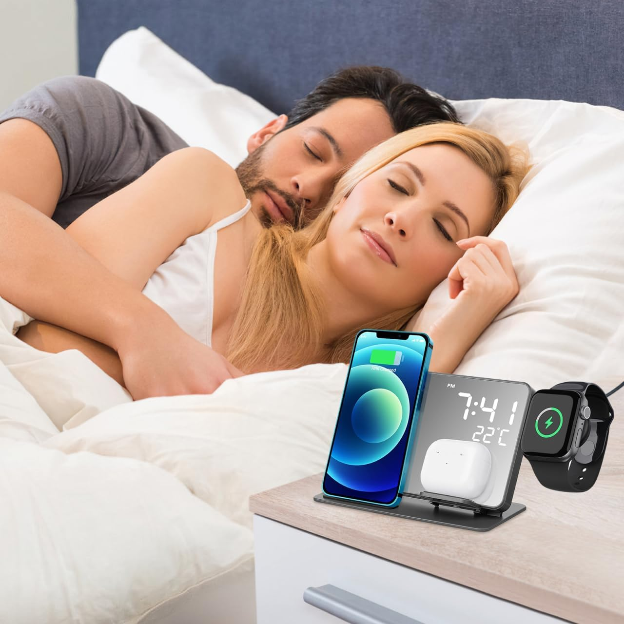 COHEALI Wireless Alarm Clock Thermometer with Led Display for Charging and Temperature Monitoring - Multifunctional Bedside Clock image number 2